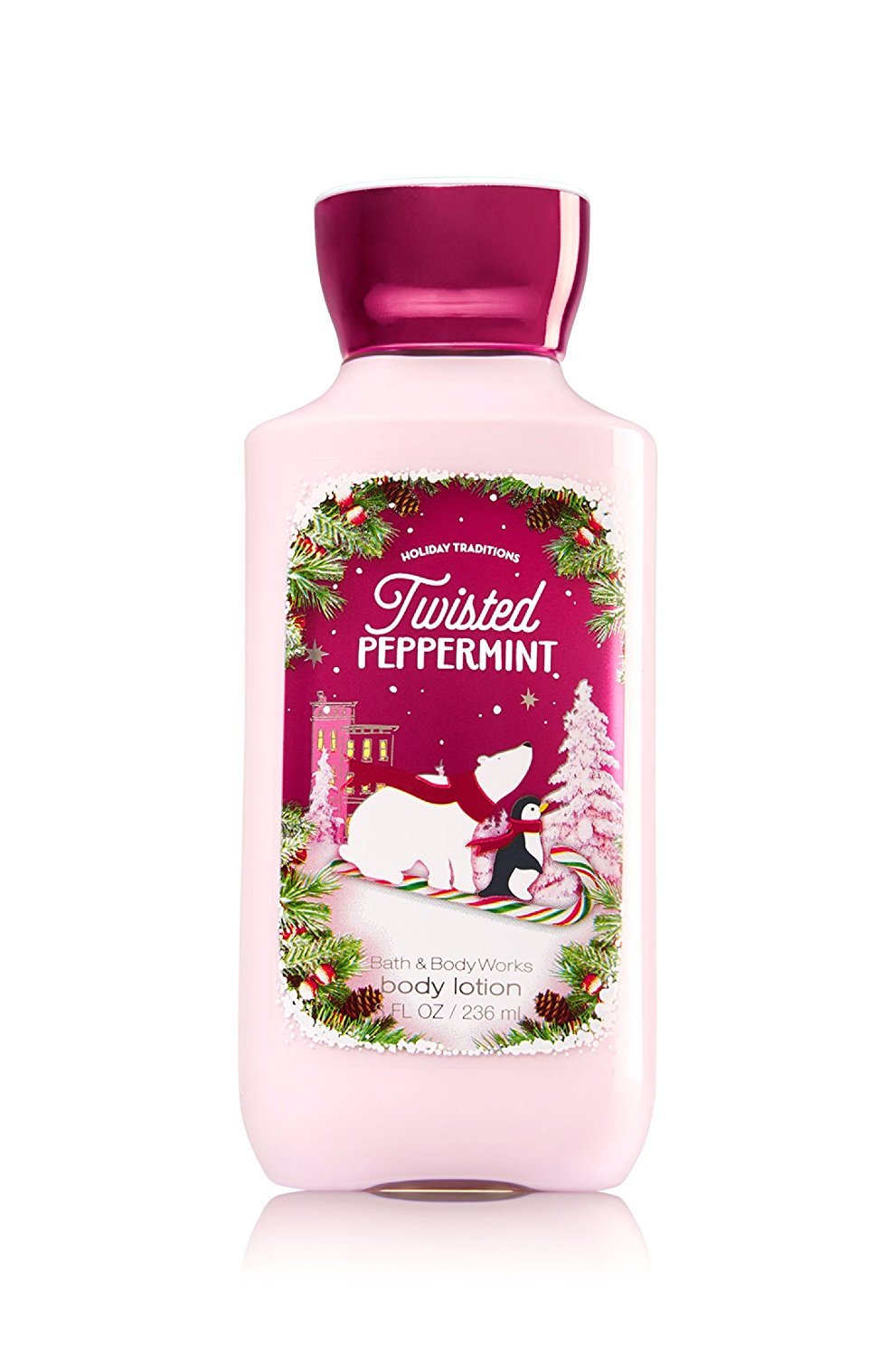 Bath and Body Works Twisted Peppermint lotion label delivers festive scent and daily moisture for skin