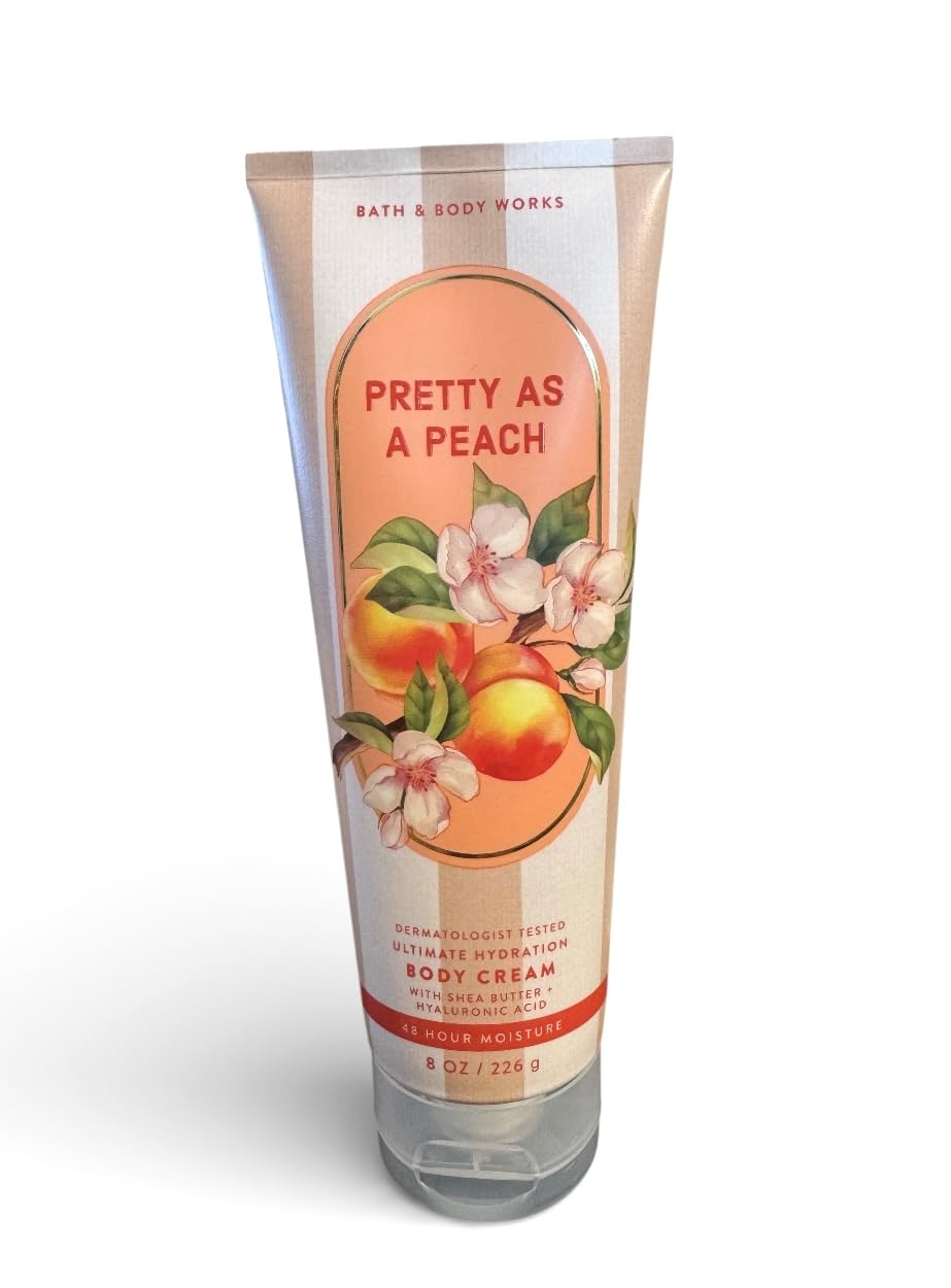 Bath and Body Works Pretty as a Peach Ultra Shea Cream bottle on shelf for gifting