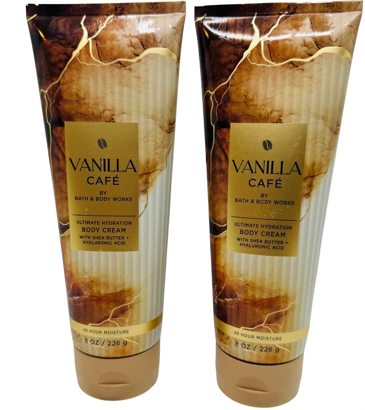 Bath & Body Works Vanilla Café Ultimate Hydration Body Cream 2-pack front view with creamy texture