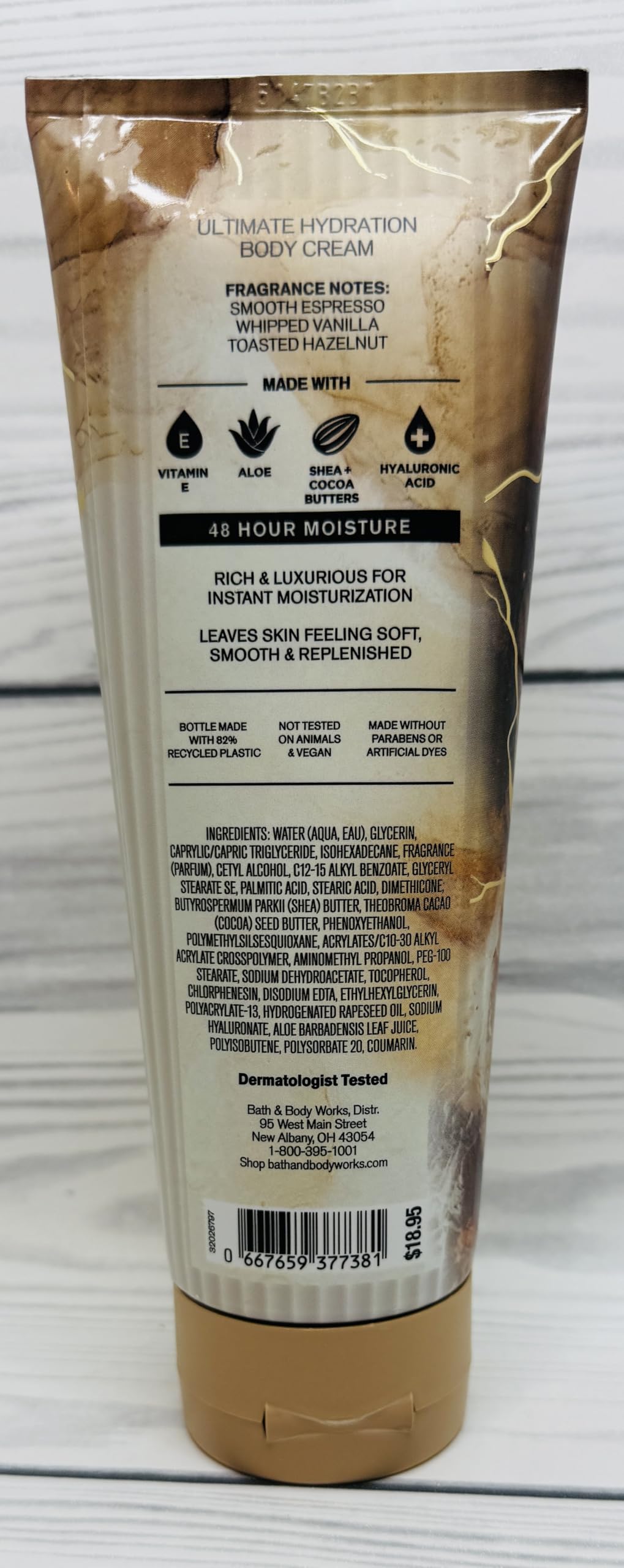 Bath & Body Works Vanilla Café Ultimate Hydration Body Cream lifestyle vanity shot with inviting aroma
