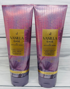 Bath & Body Works Vanilla Ease 2-pack application demonstrates quick absorption for daily hydration.