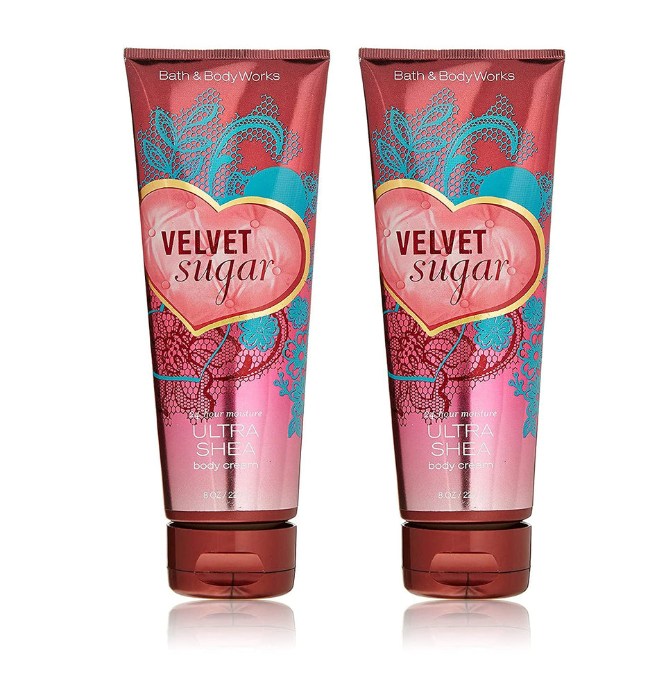 Bath and Body Works Velvet Sugar Ultra Shea Cream 8 oz duo nourishes skin with a sweet fragrance.
