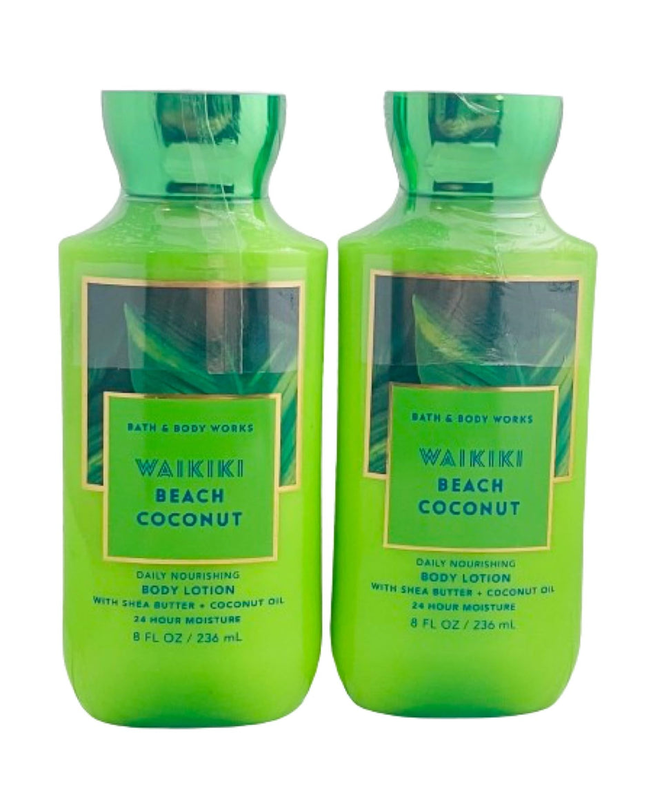 Bath & Body Works Waikiki Coconut lotion bottle front for tropical hydration and smooth skin