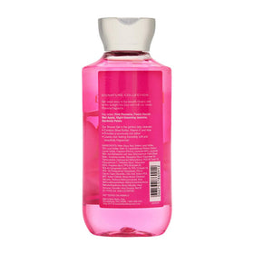 Bath & Body Works Plumeria shower gel close-up pour showing fragrant lather for daily cleansing.