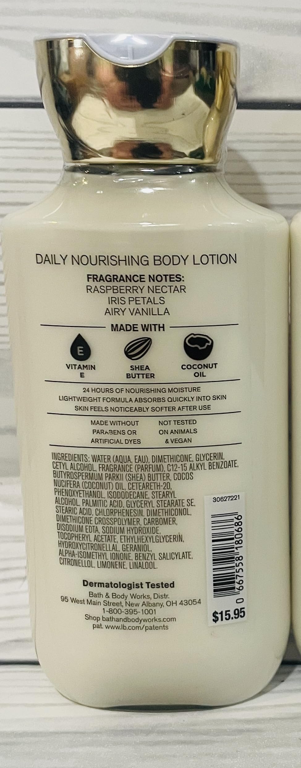 Close-up of Bath & Body Works Butterfly Body Lotion bottle highlighting creamy texture