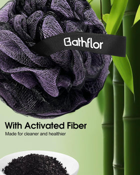 Bathflor extra-large 80g loofah poufs deliver luxurious exfoliation and rich foam.