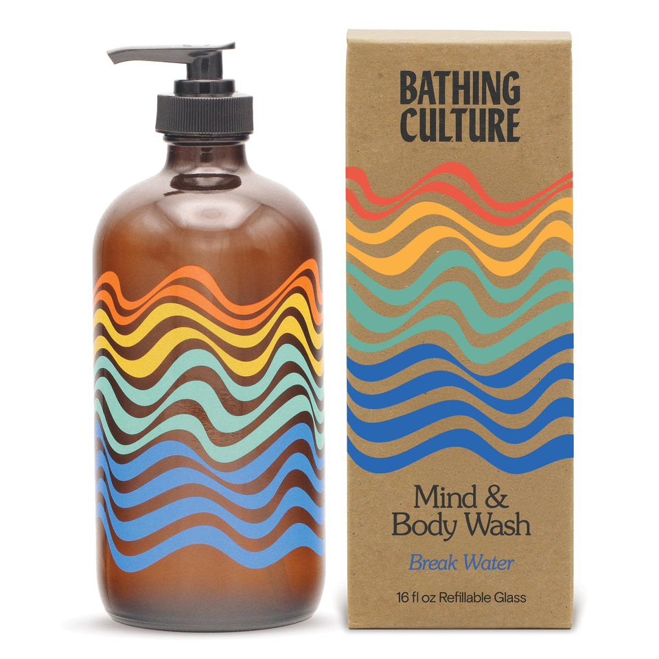 Bathing Culture Break Water bottle on shelf, sustainable packaging for daily cleansing.