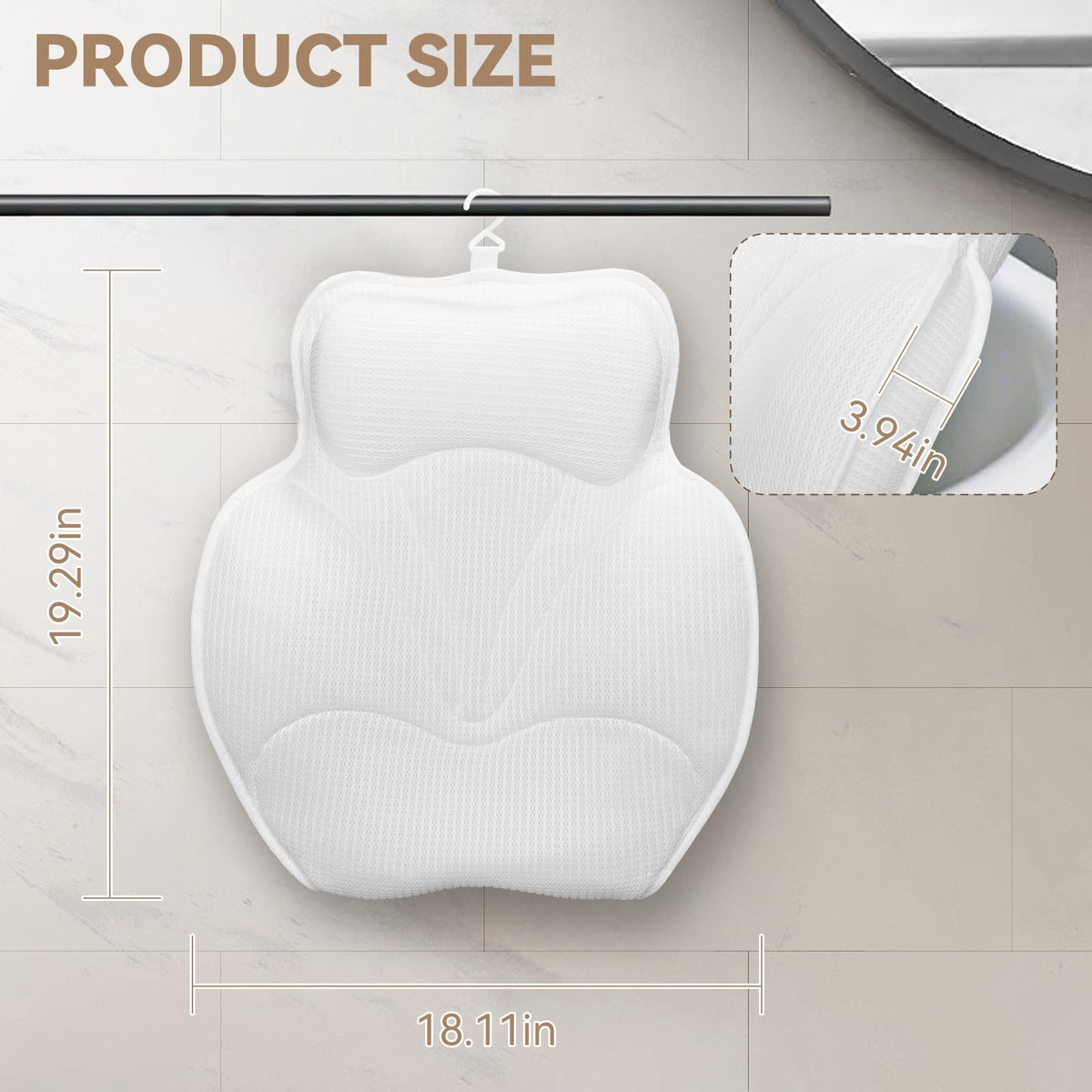 Bathland neck-back-support pillow – extra-thick headrest cushions neck for comfortable, long baths