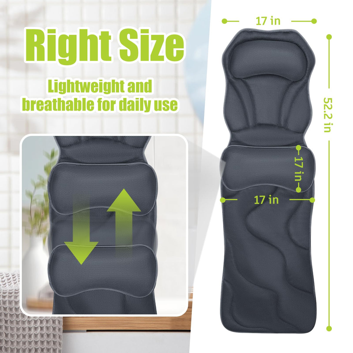 Bathland full body bath pillow back support for comfort during soak