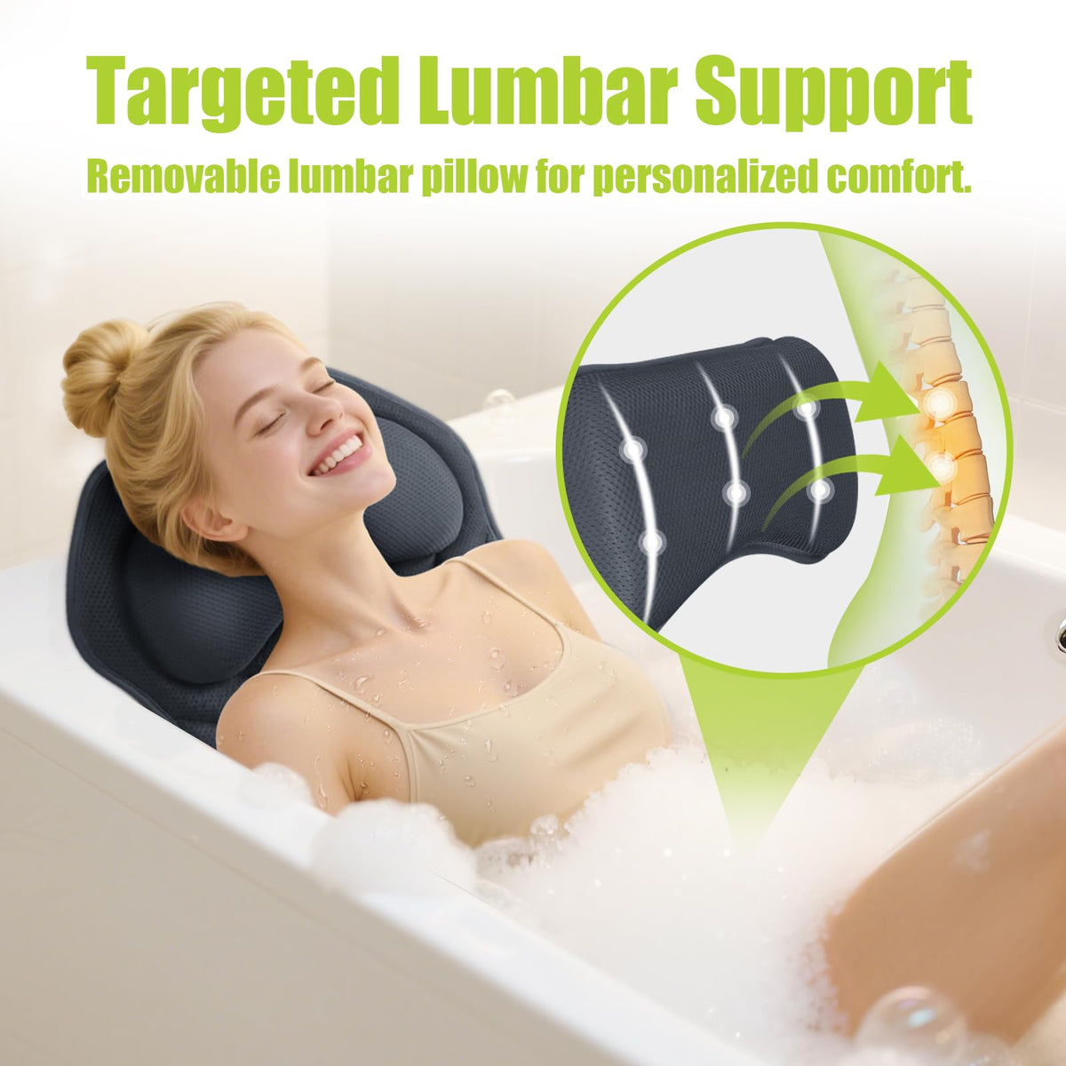 Bathland full body bath pillow lumbar zone for extended comfort