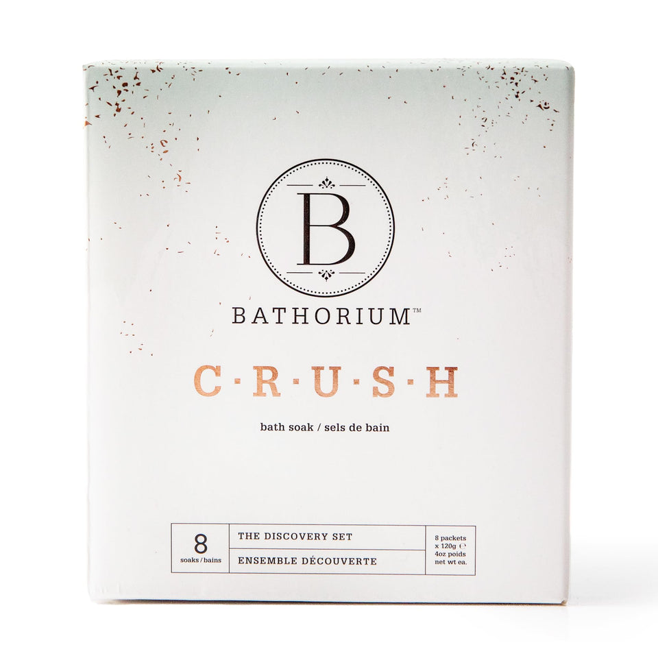 Bathorium Crush Discovery Set packaging showcases a premium gift-ready bath collection.