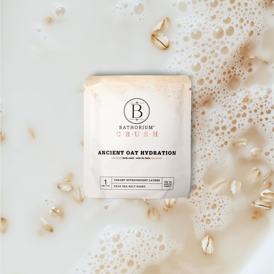 Bathorium Dead Sea Salt soak close-up with mineral-rich formula for skin nourishment.