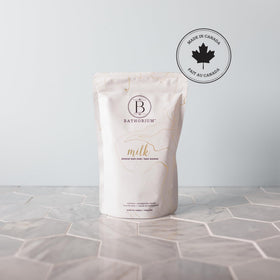Bathorium Milk Mineral Bath Soak CO2 vanilla shot emphasizes calming aroma and spa-like experience.