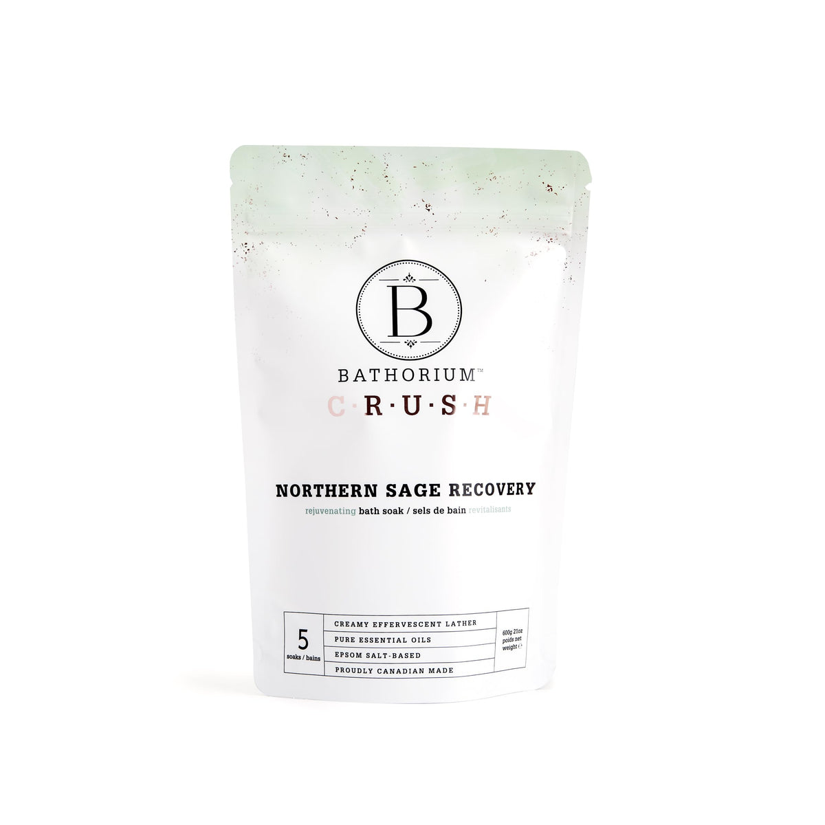Bathorium Northern Sage Recovery Crush bag ready for a soothing bath soak