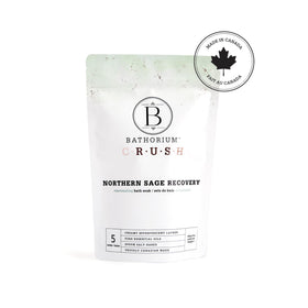 Bathorium Northern Sage Recovery Crush poured into a warm bath for relaxation