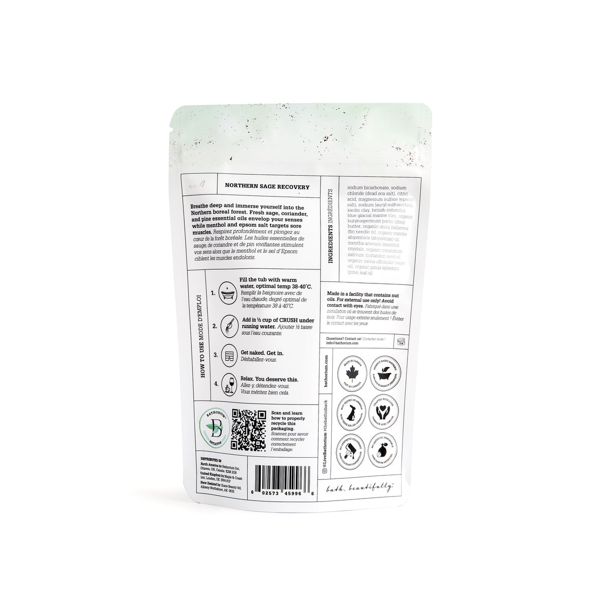 Bathorium Northern Sage Recovery Crush in a tub for a spa-like experience