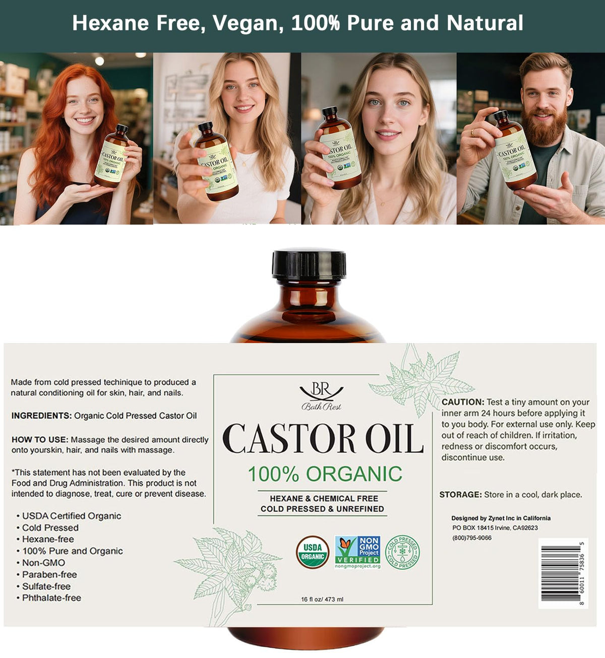Bathrest castor oil organic USDA-certified for pure, hexane-free formula.