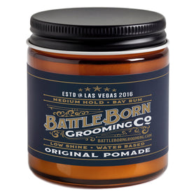 Battle Born Grooming Co Original Pomade bay rum jar for strong all-day hold.
