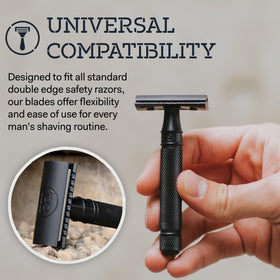 Battle Brothers blades in a razor handle showcasing a precise edge.