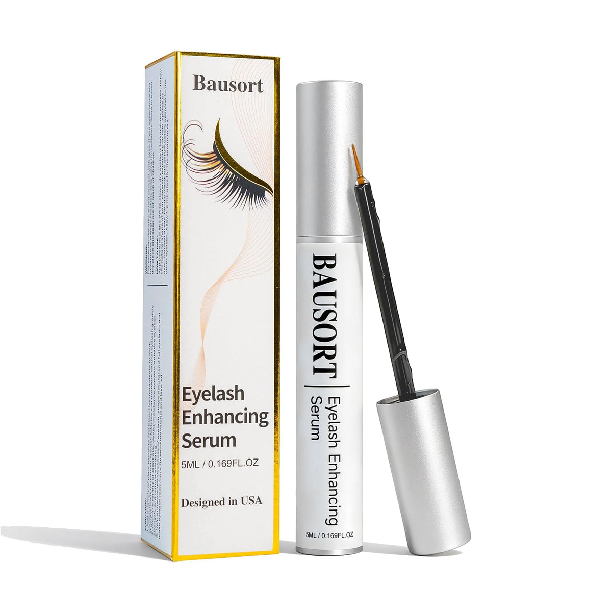 Bausort Lash Serum bottle showing the product for longer-looking lashes