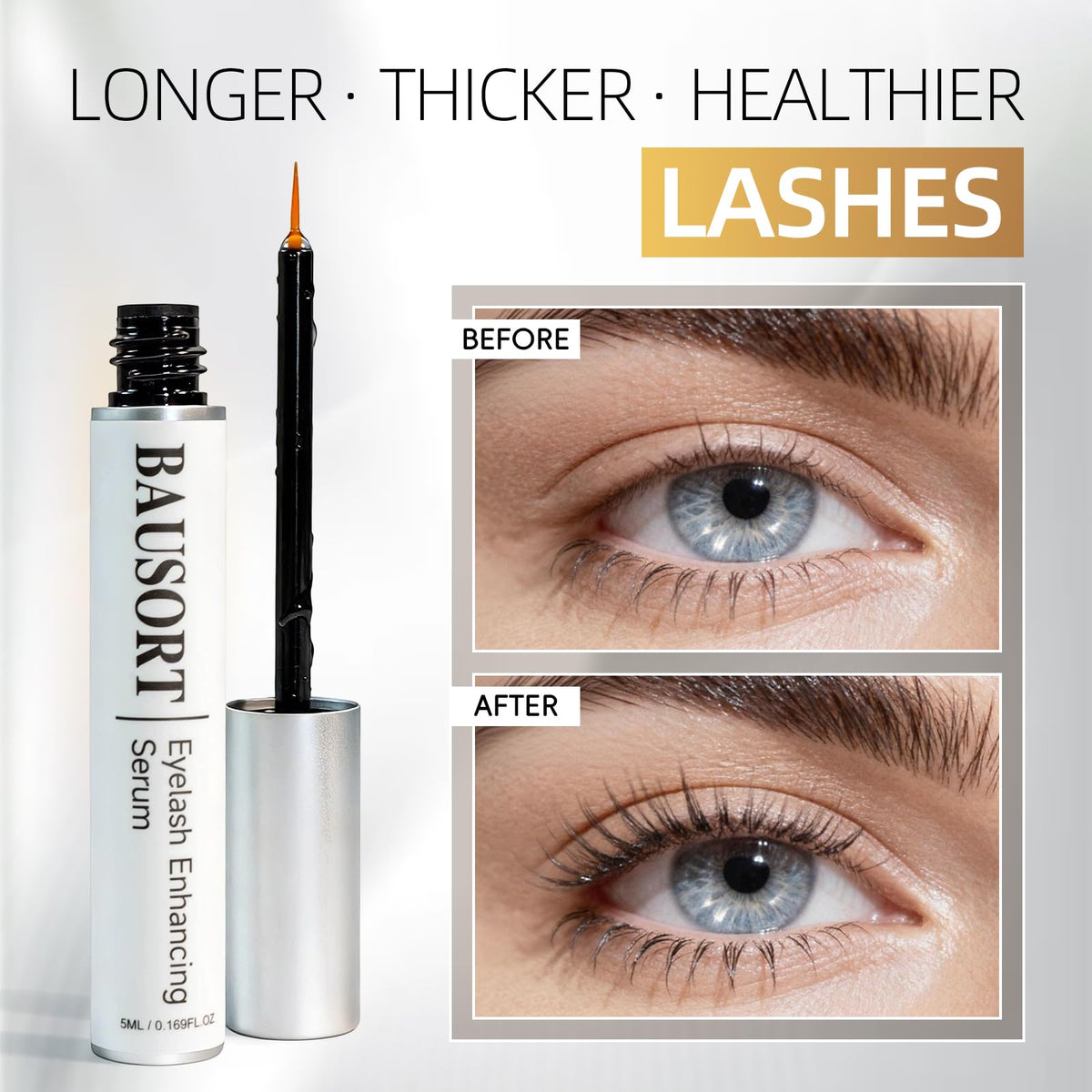 Close-up of lash-line application with Bausort Serum