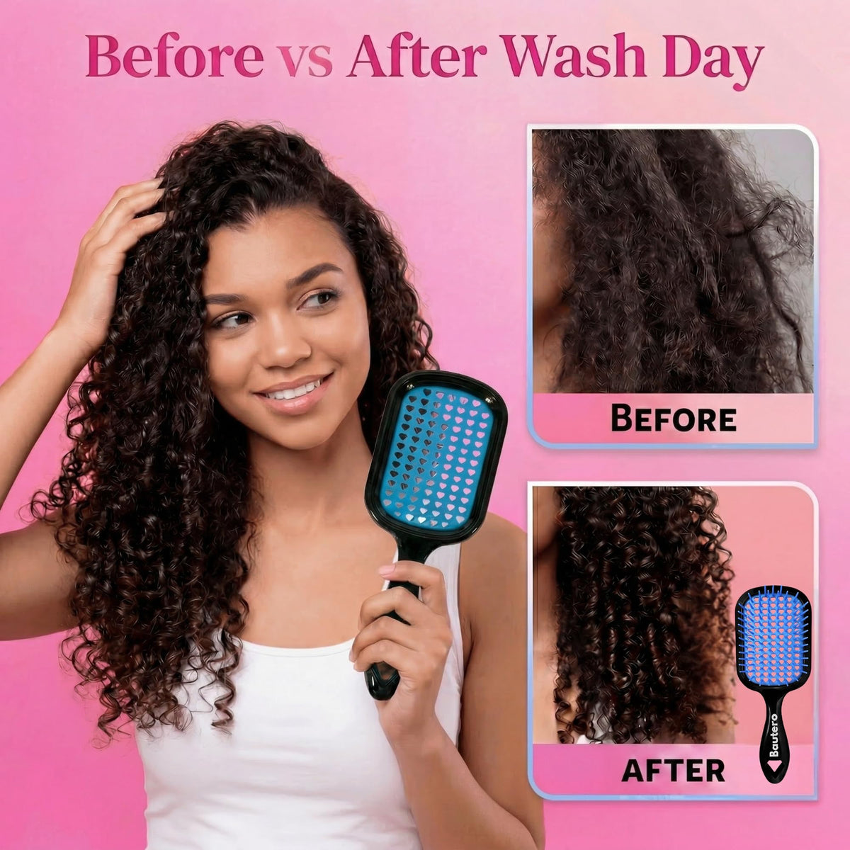 Bautero Detangler Brush designed for 4C coily textures