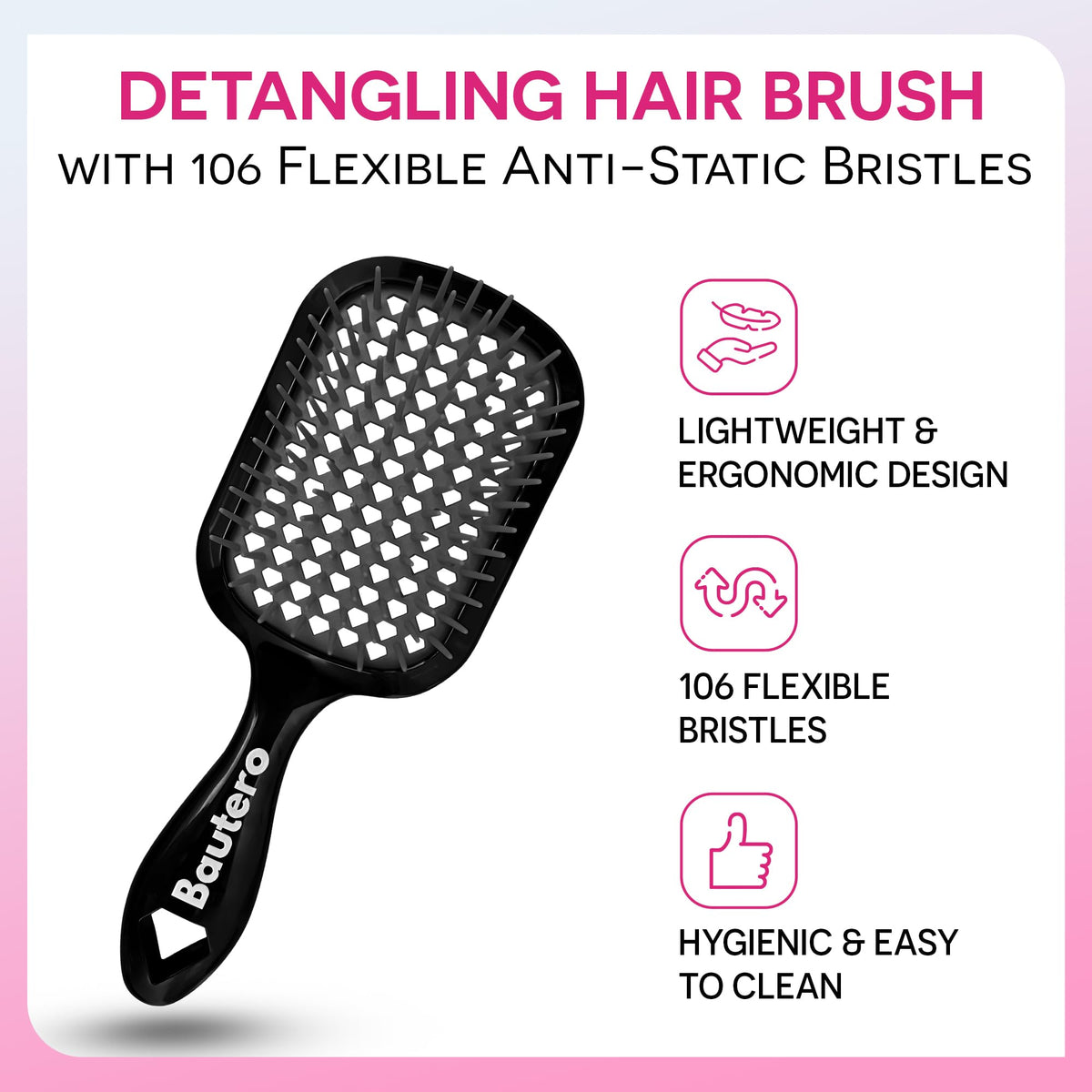 Bautero Detangler Brush vented backless cushion promotes airflow during brushing