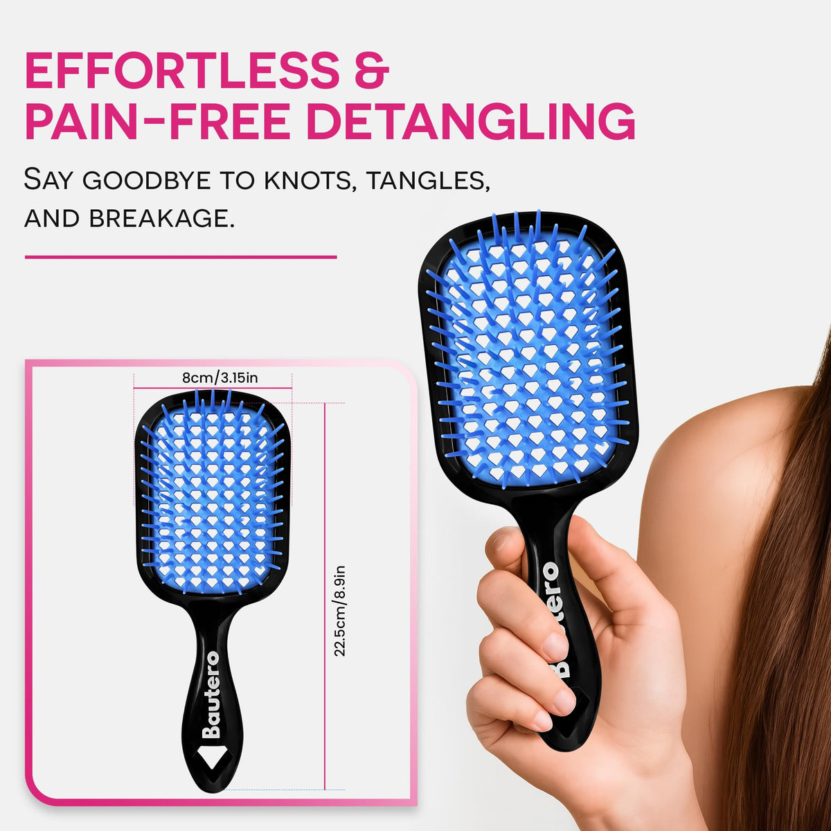 Bautero Detangler Brush vented backless cushion for airflow during brushing