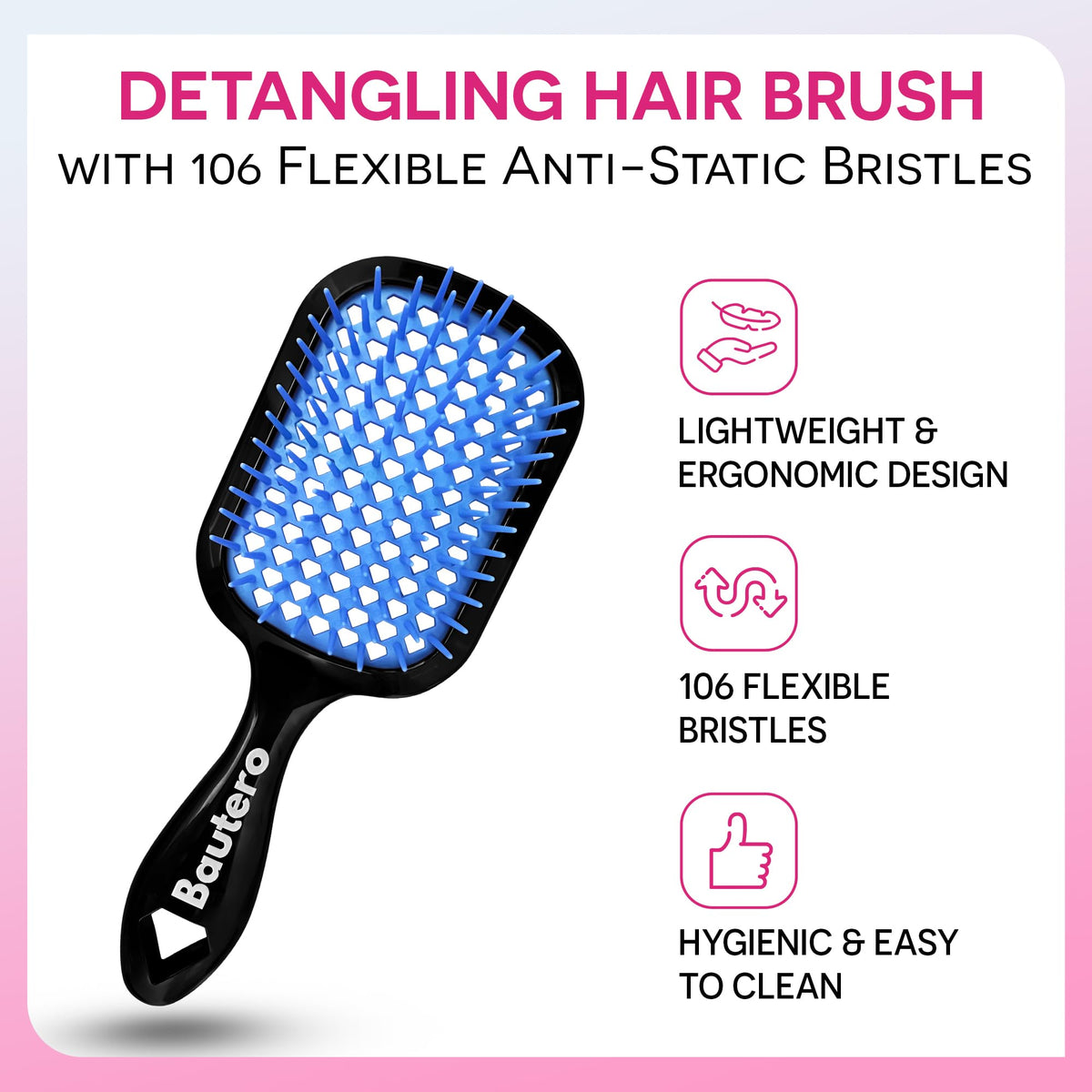 Bautero Detangler Brush used on wet hair for maximum slip and gentle detangling