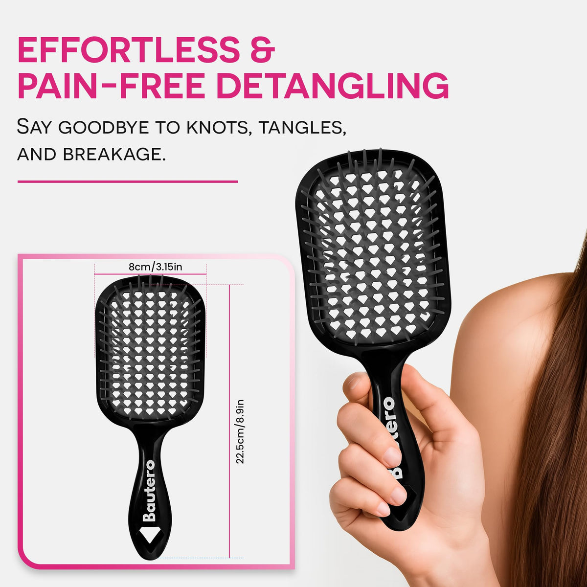 Bautero Detangler Brush on wet hair for maximum slip and smooth detangling