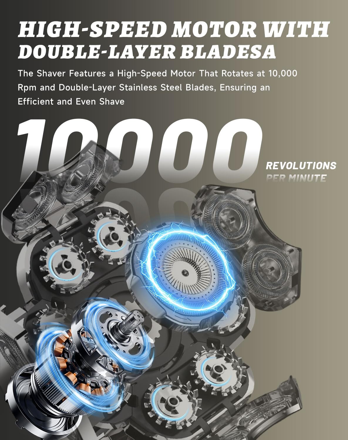 Bawldy 9.0 Ultra Shaver highlighting a 10000 RPM motor for fast results.