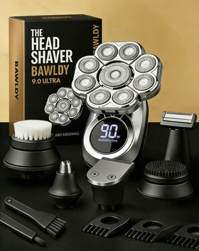 Bawldy 9.0 Ultra Shaver with 9D floating head for smooth scalp contouring.