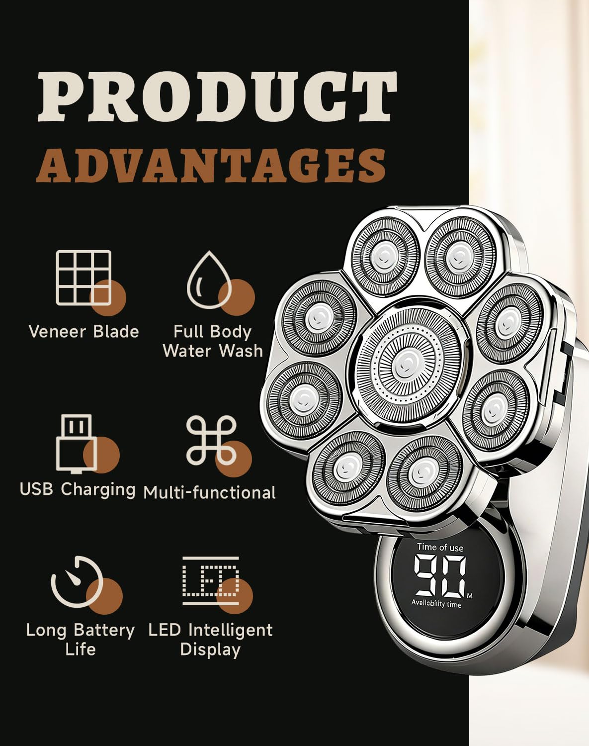 Bawldy shaver in IPX7 waterproof design for wet or dry use in the shower.