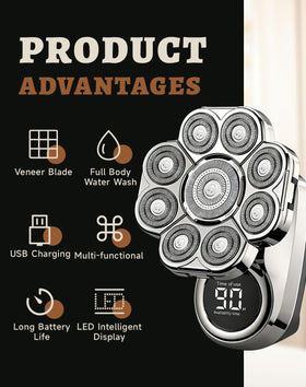 Bawldy shaver in IPX7 waterproof design for wet or dry use in the shower.