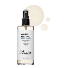 Dresser display featuring Baxter of California Clay Effect Style Spray for daily grooming.