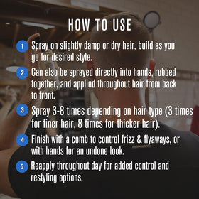 Hands applying Baxter of California Clay Effect Style Spray for quick-drying style.