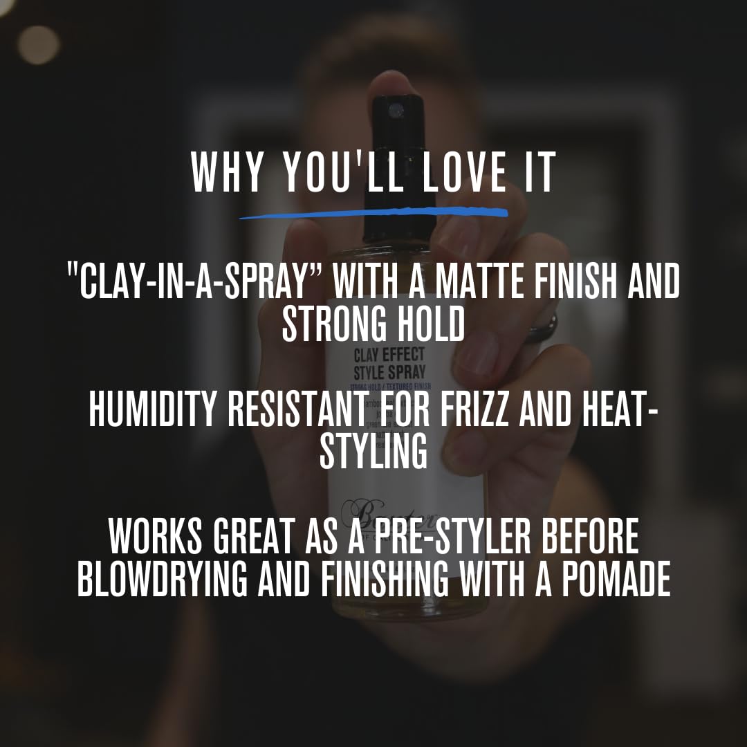 Baxter of California Clay Effect Style Spray on hair with a matte finish and movement.