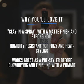 Baxter of California Clay Effect Style Spray on hair with a matte finish and movement.