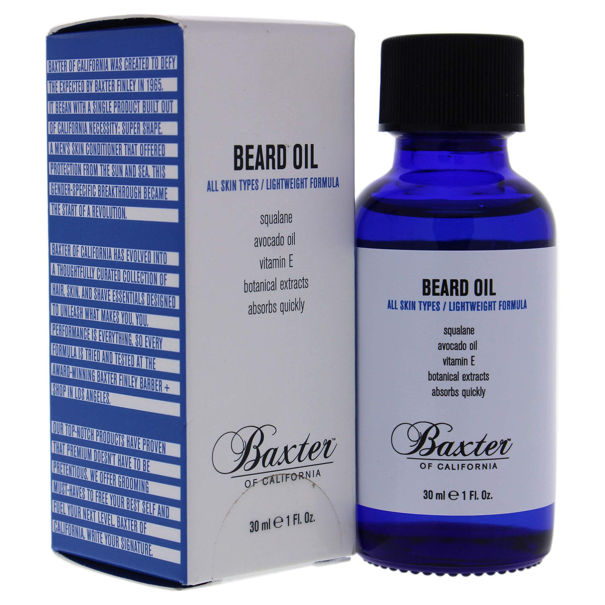 Close-up of Baxter beard oil showing smooth, conditioned beard.