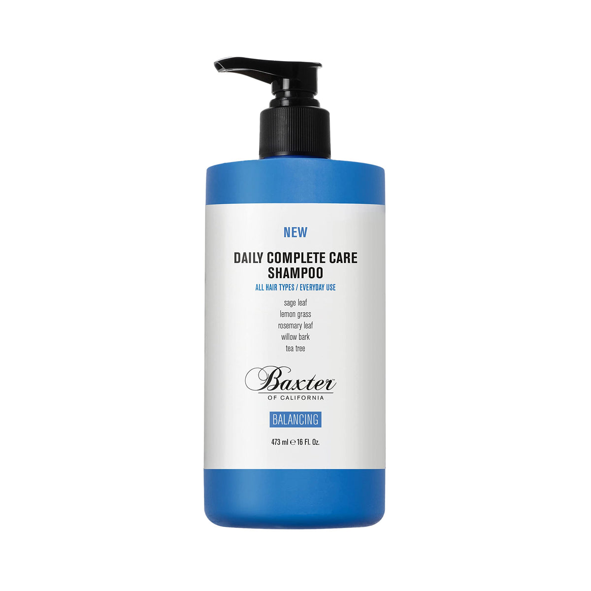 Baxter of California Daily Complete Care Shampoo bottle highlights sulfate-free daily cleansing.