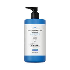 Baxter of California Daily Complete Care Shampoo bottle highlights sulfate-free daily cleansing.