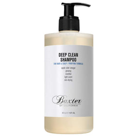 Baxter of California Deep Clean Shampoo front label shows premium clarifying formula for all hair types