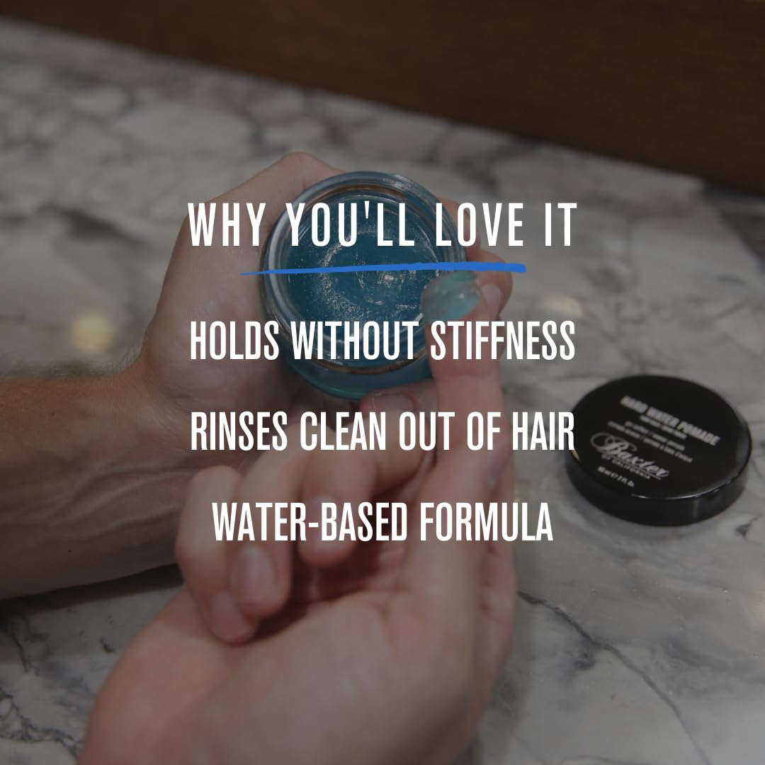 Hands applying Baxter of California Hard Water Pomade for pliable finish