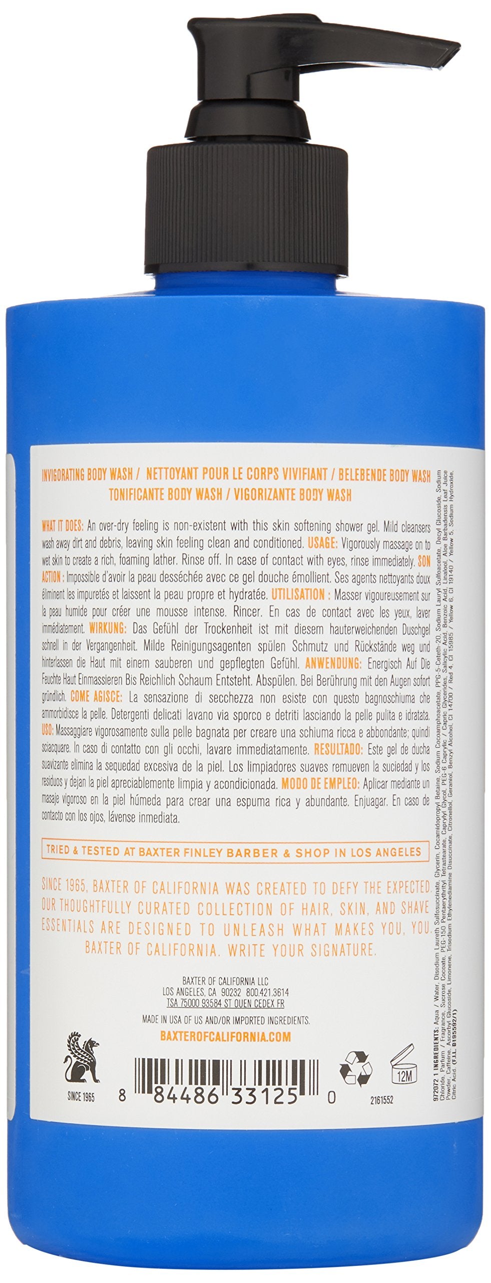 Creamy lather forms in hand from Baxter Invigorating Body Wash for hydrated skin