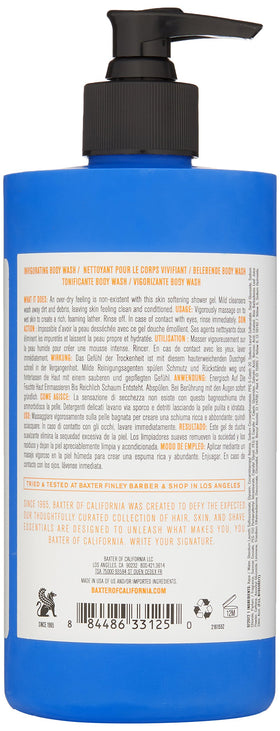 Creamy lather forms in hand from Baxter Invigorating Body Wash for hydrated skin