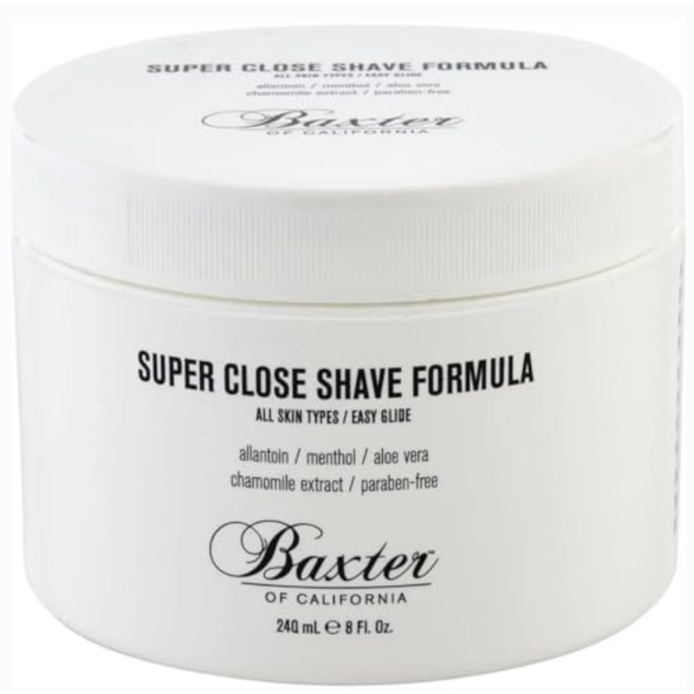 Baxter of California Super Close Shave Cream tube front showing smooth glide for close shave