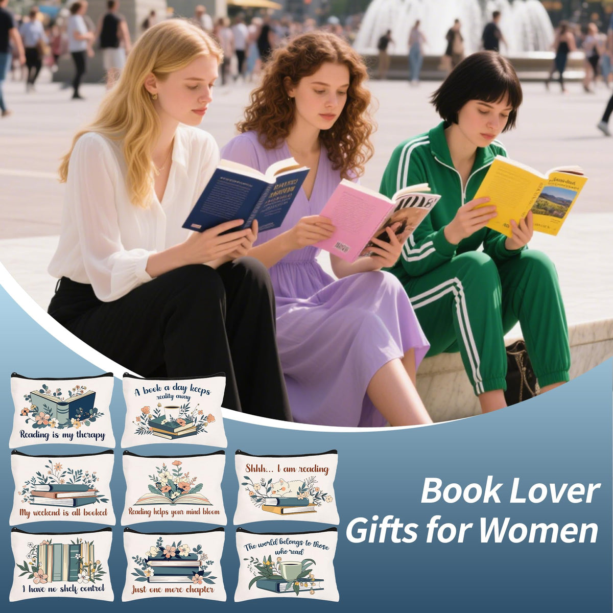 Bayelove bookish gift bag, reusable makeup pouch for travel organization.