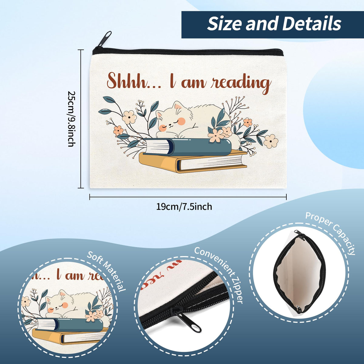 Bayelove librarian makeup pouch, compact travel-friendly storage.