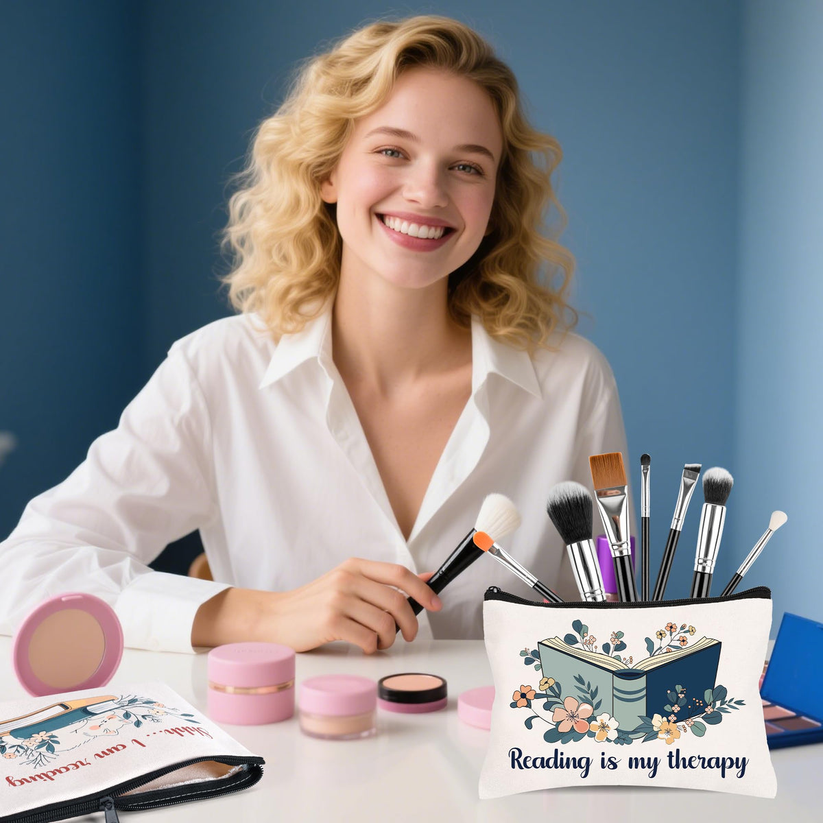 Bayelove travel makeup bag set, perfect gift for book lovers.