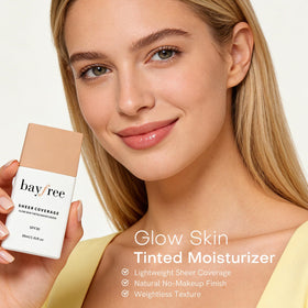 Bayfree tinted moisturizer being layered with a brush for subtle coverage.